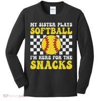 My Sister Plays Softball I'm Here For The Snacks Brother Kids Long Sleeve Shirt thumb 0