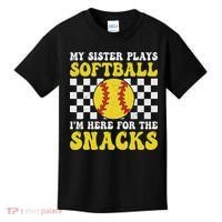 My Sister Plays Softball I'm Here For The Snacks Brother Kids T-Shirt thumb 0