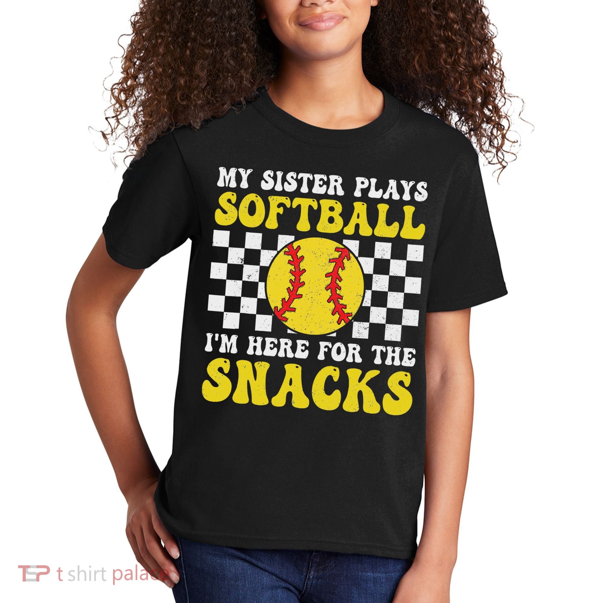 My Sister Plays Softball I'm Here For The Snacks Brother Kids T-Shirt