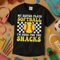 My Sister Plays Softball I'm Here For The Snacks Brother Kids T-Shirt thumb 3