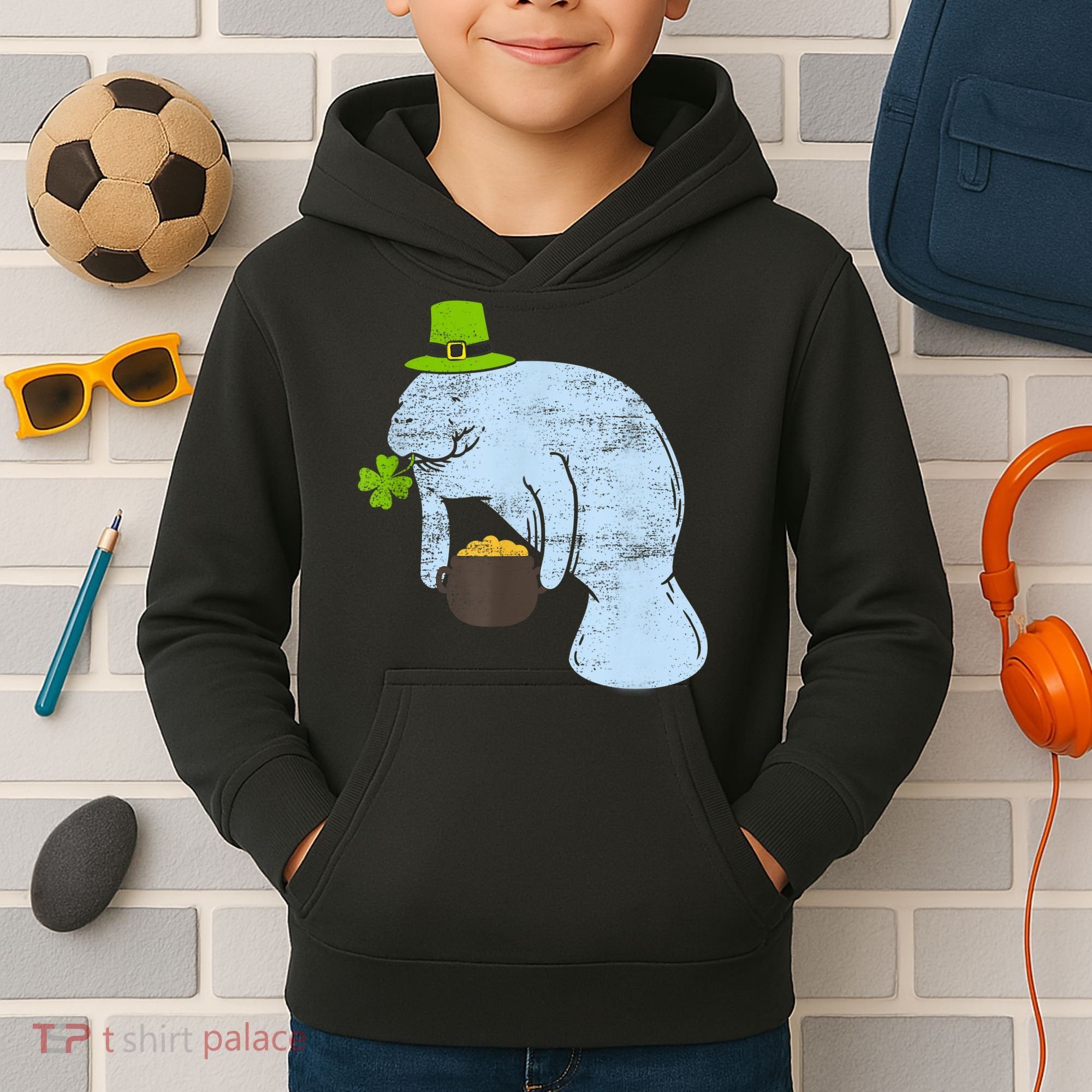 Manatee St. Patricks Day Kids Hoodie