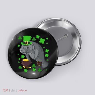 Manatee St Patricks Day Manatees Chubby Mermaid Button