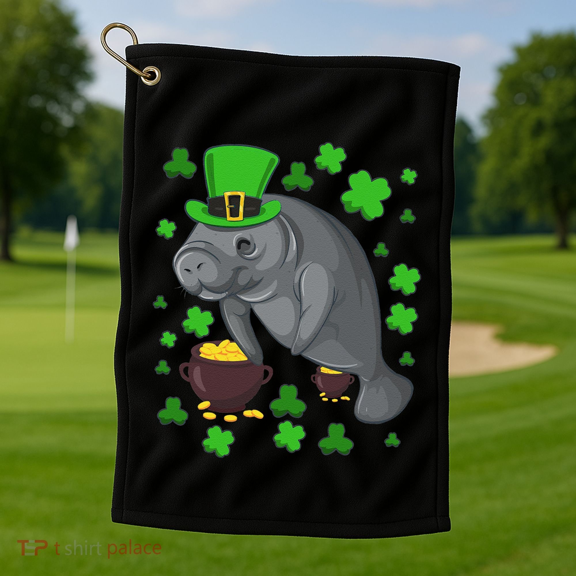 Manatee St Patricks Day Manatees Chubby Mermaid Golf Towel