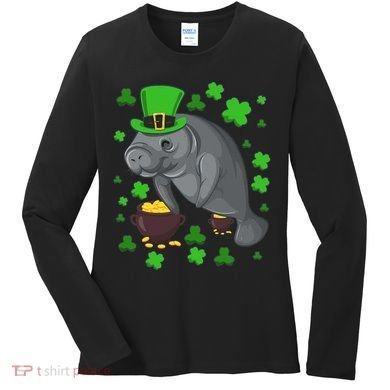 Manatee St Patricks Day Manatees Chubby Mermaid Women's Long Sleeve Shirt