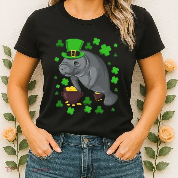 Manatee St Patricks Day Manatees Chubby Mermaid Women's T-Shirt