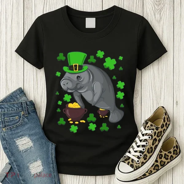 Manatee St Patricks Day Manatees Chubby Mermaid Women's T-Shirt