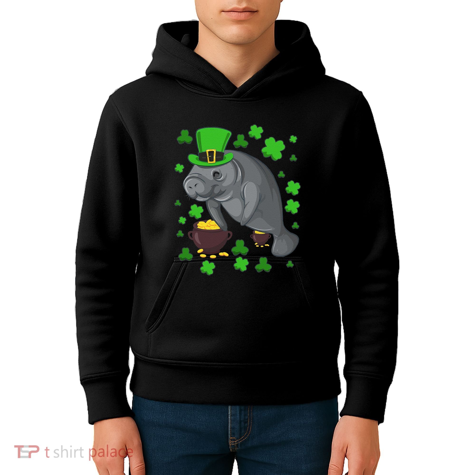 Manatee St Patricks Day Manatees Chubby Mermaid Kids Hoodie