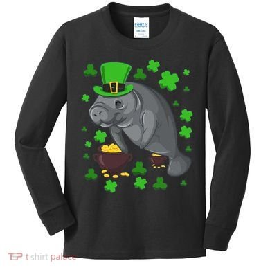 Manatee St Patricks Day Manatees Chubby Mermaid Kids Long Sleeve Shirt