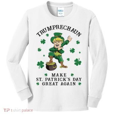 Make St Patricks Day Great Again Trump Leprechaun Kids Long Sleeve Shirt