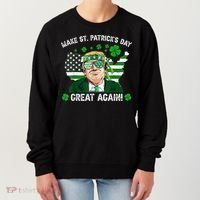 Make St Patrick's Day Great Again Trump Us Flag Irish Clover Gift Women's Sweatshirt thumb 0