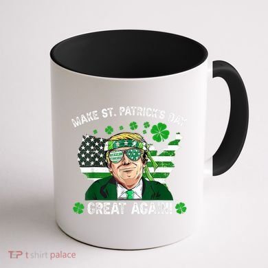 Make St Patrick's Day Great Again Trump Us Flag Irish Clover Gift Coffee Mug back
