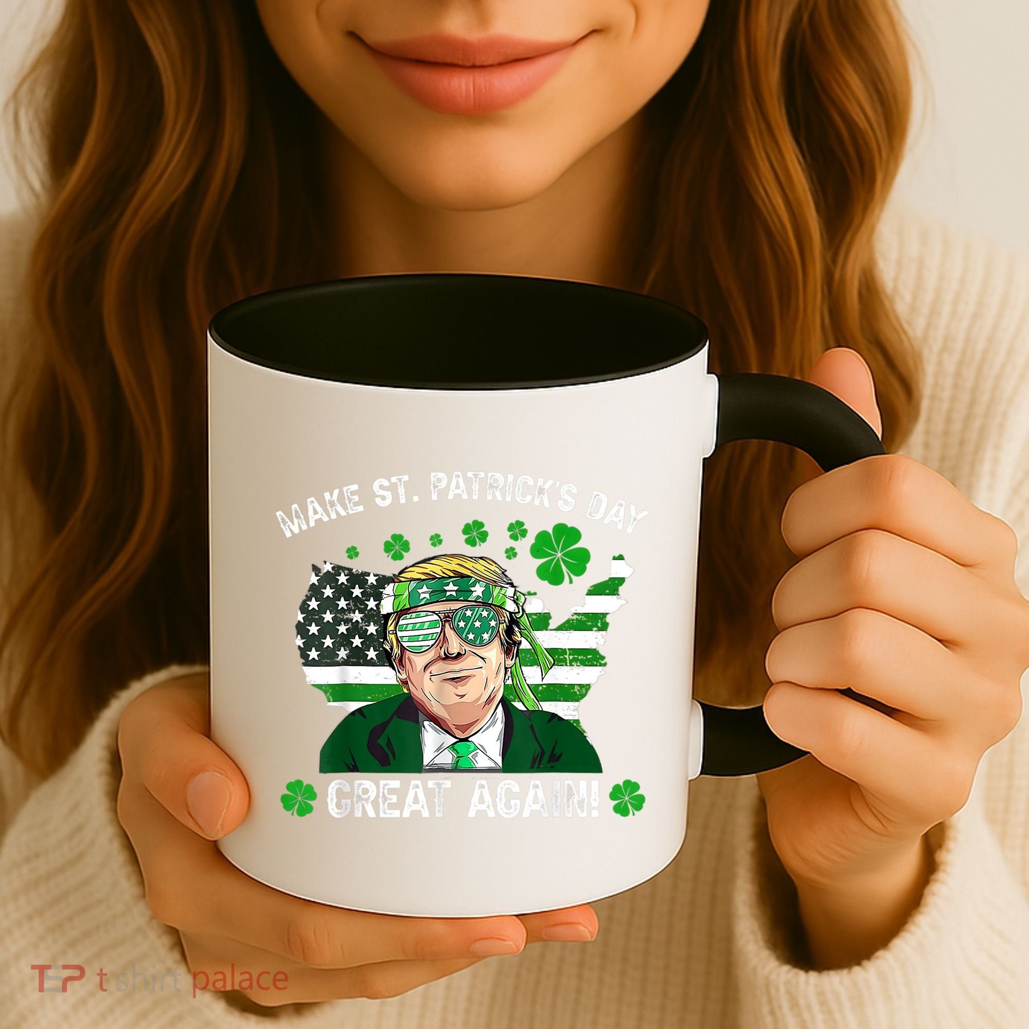 Make St Patrick's Day Great Again Trump Us Flag Irish Clover Gift Coffee Mug