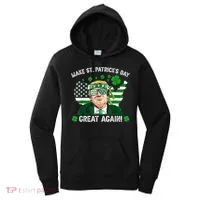 Make St Patrick's Day Great Again Trump Us Flag Irish Clover Gift Women's Hoodie thumb 0
