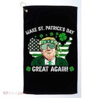 Make St Patrick's Day Great Again Trump Us Flag Irish Clover Gift Golf Towel thumb 0