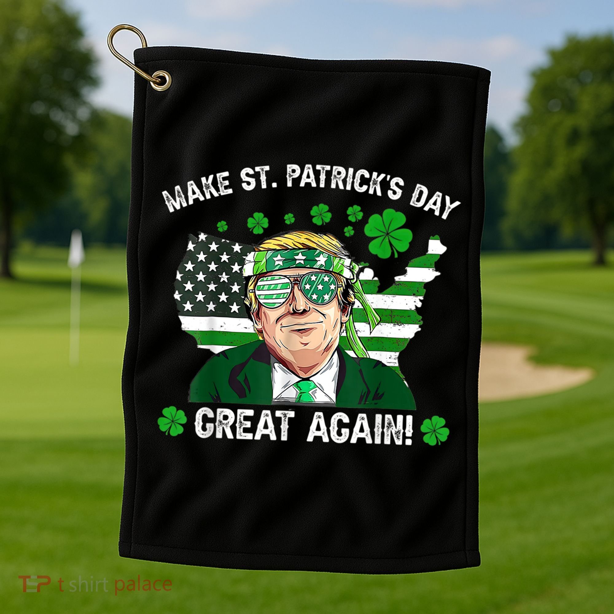 Make St Patrick's Day Great Again Trump Us Flag Irish Clover Gift Golf Towel