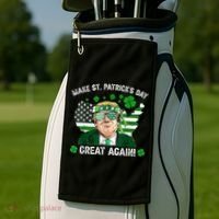 Make St Patrick's Day Great Again Trump Us Flag Irish Clover Gift Golf Towel thumb 2