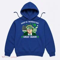 Make St Patrick's Day Great Again Trump Us Flag Irish Clover Gift Hoodie thumb 0