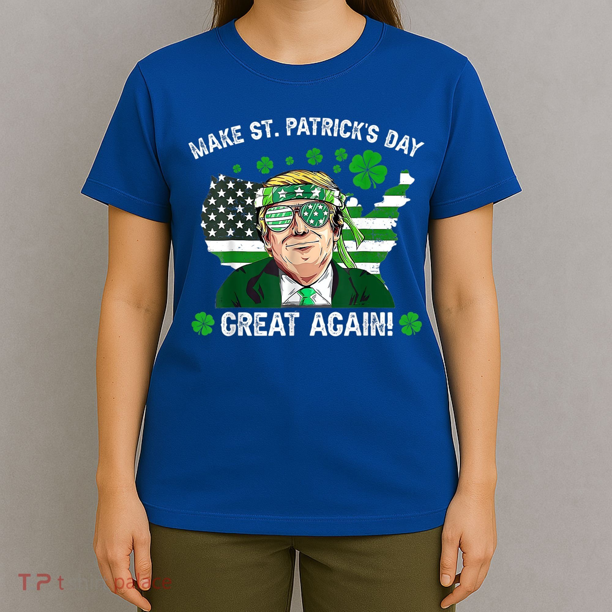Make St Patrick's Day Great Again Trump Us Flag Irish Clover Gift T-Shirt