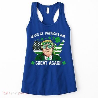 Make St Patrick's Day Great Again Trump Us Flag Irish Clover Gift Women's Tank Top