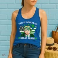 Make St Patrick's Day Great Again Trump Us Flag Irish Clover Gift Women's Tank Top thumb 2