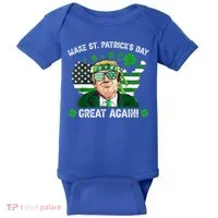 Make St Patrick's Day Great Again Trump Us Flag Irish Clover Gift Baby Bodysuit thumb 0