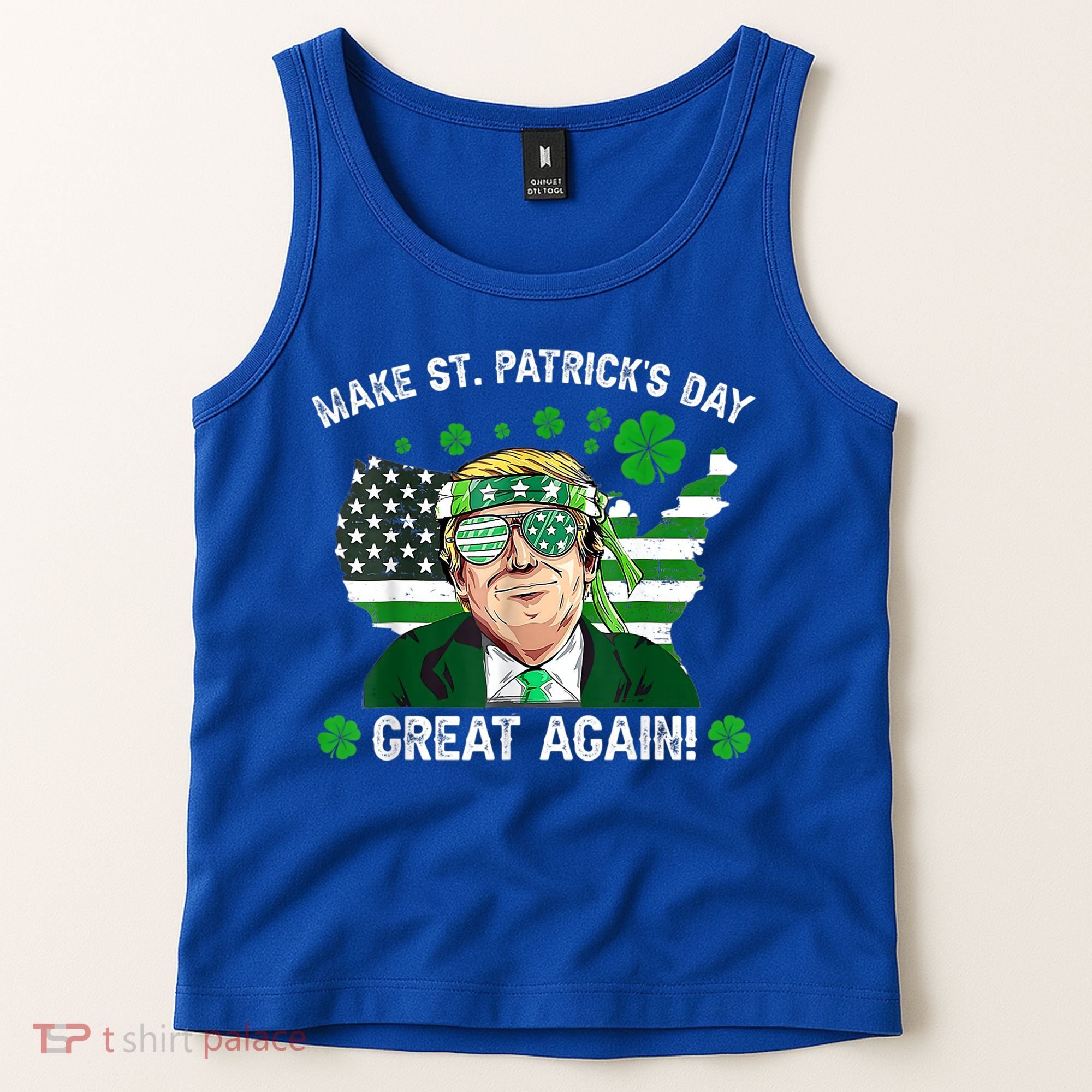 Make St Patrick's Day Great Again Trump Us Flag Irish Clover Gift Tank Top