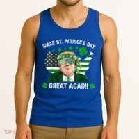 Make St Patrick's Day Great Again Trump Us Flag Irish Clover Gift Tank Top thumb 3