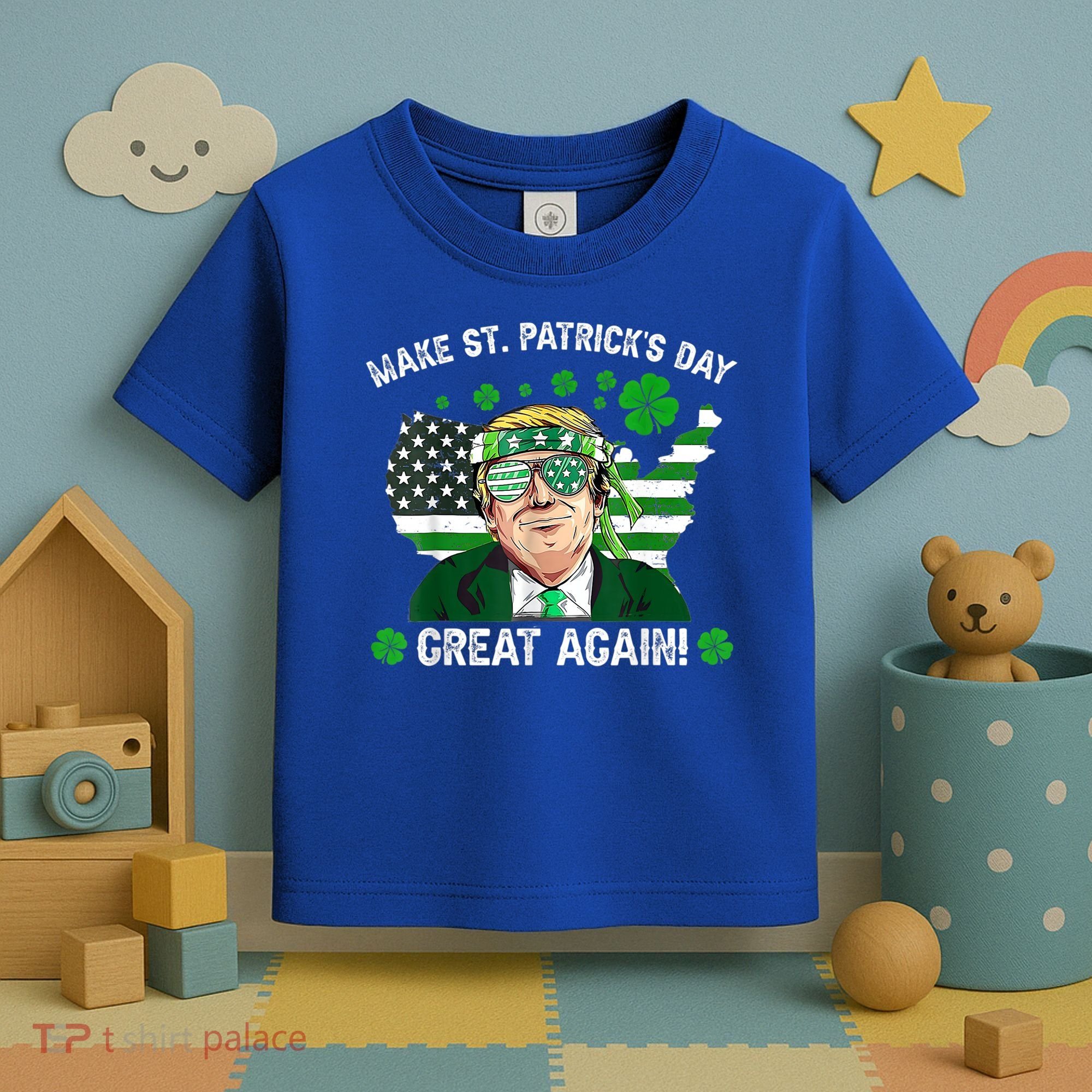Make St Patrick's Day Great Again Trump Us Flag Irish Clover Gift Toddler T-Shirt