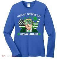 Make St Patrick's Day Great Again Trump Us Flag Irish Clover Gift Women's Long Sleeve Shirt thumb 0