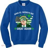 Make St Patrick's Day Great Again Trump Us Flag Irish Clover Gift Kids Sweatshirt thumb 0