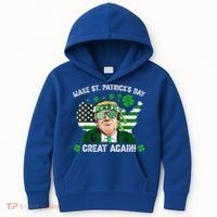 Make St Patrick's Day Great Again Trump Us Flag Irish Clover Gift Kids Hoodie thumb 0