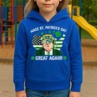 Make St Patrick's Day Great Again Trump Us Flag Irish Clover Gift Kids Hoodie thumb 3