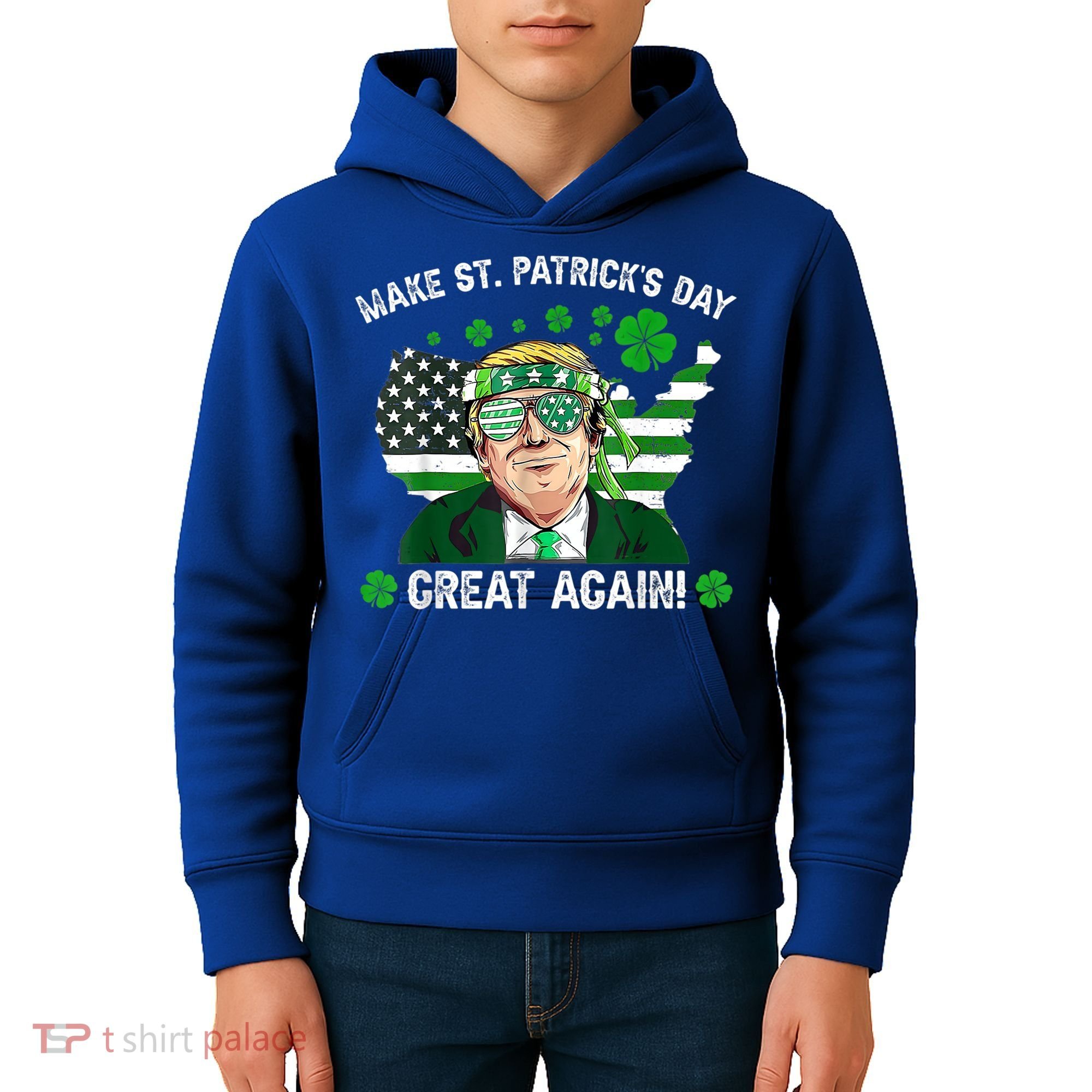 Make St Patrick's Day Great Again Trump Us Flag Irish Clover Gift Kids Hoodie