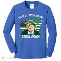 Make St Patrick's Day Great Again Trump Us Flag Irish Clover Gift Kids Long Sleeve Shirt thumb 0