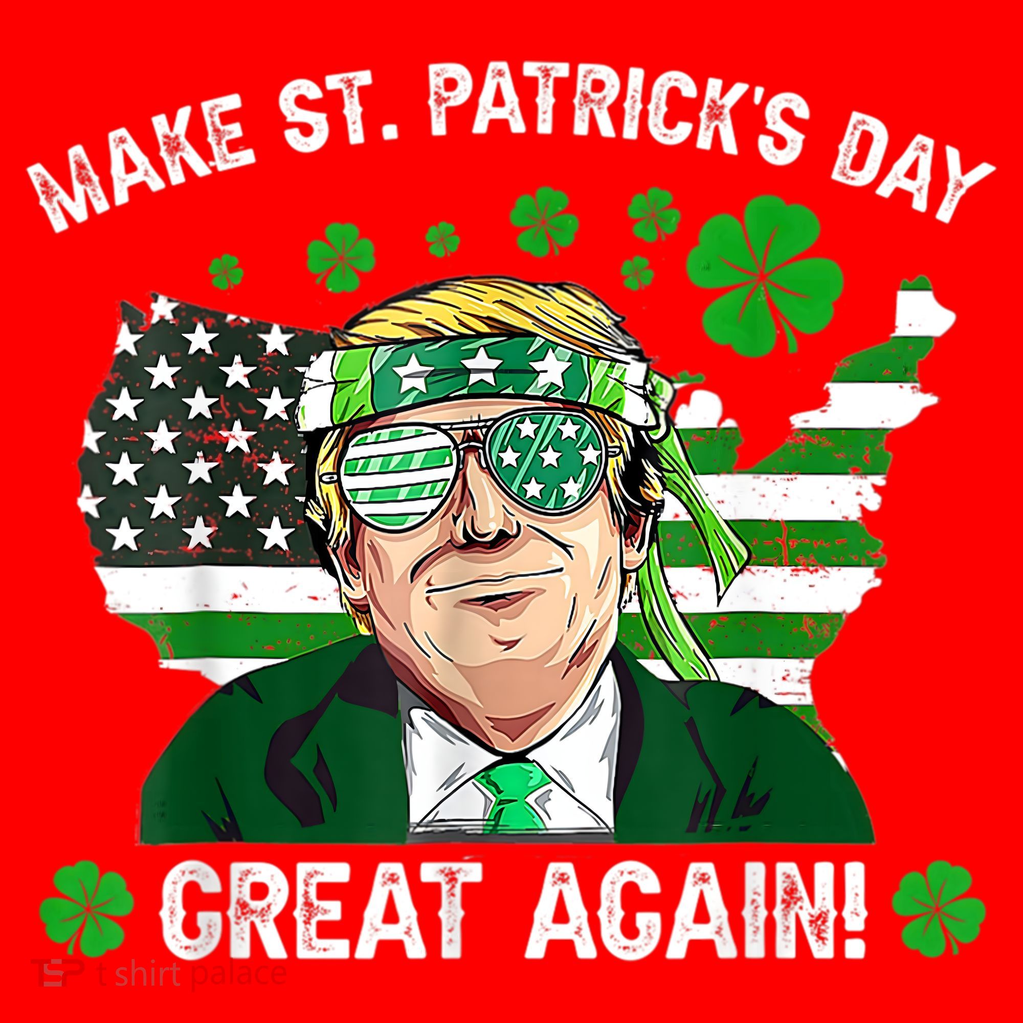 Make St Patrick's Day Great Again Trump Us Flag Irish Clover Gift Santa Hat