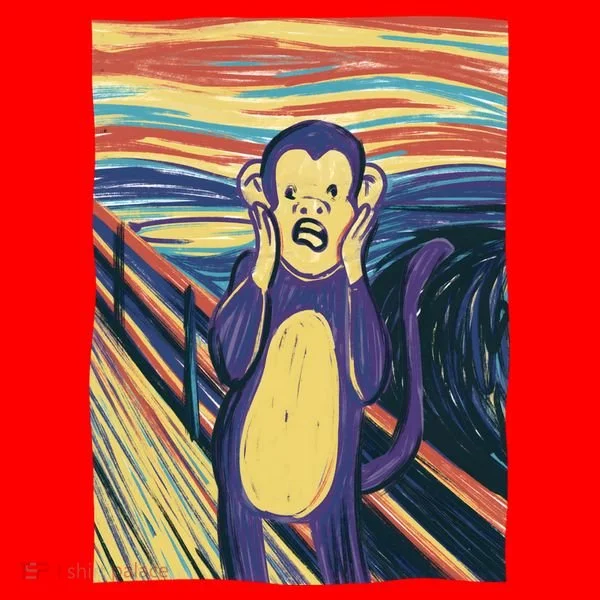 Monkey Screaming Painting Parody Santa Hat