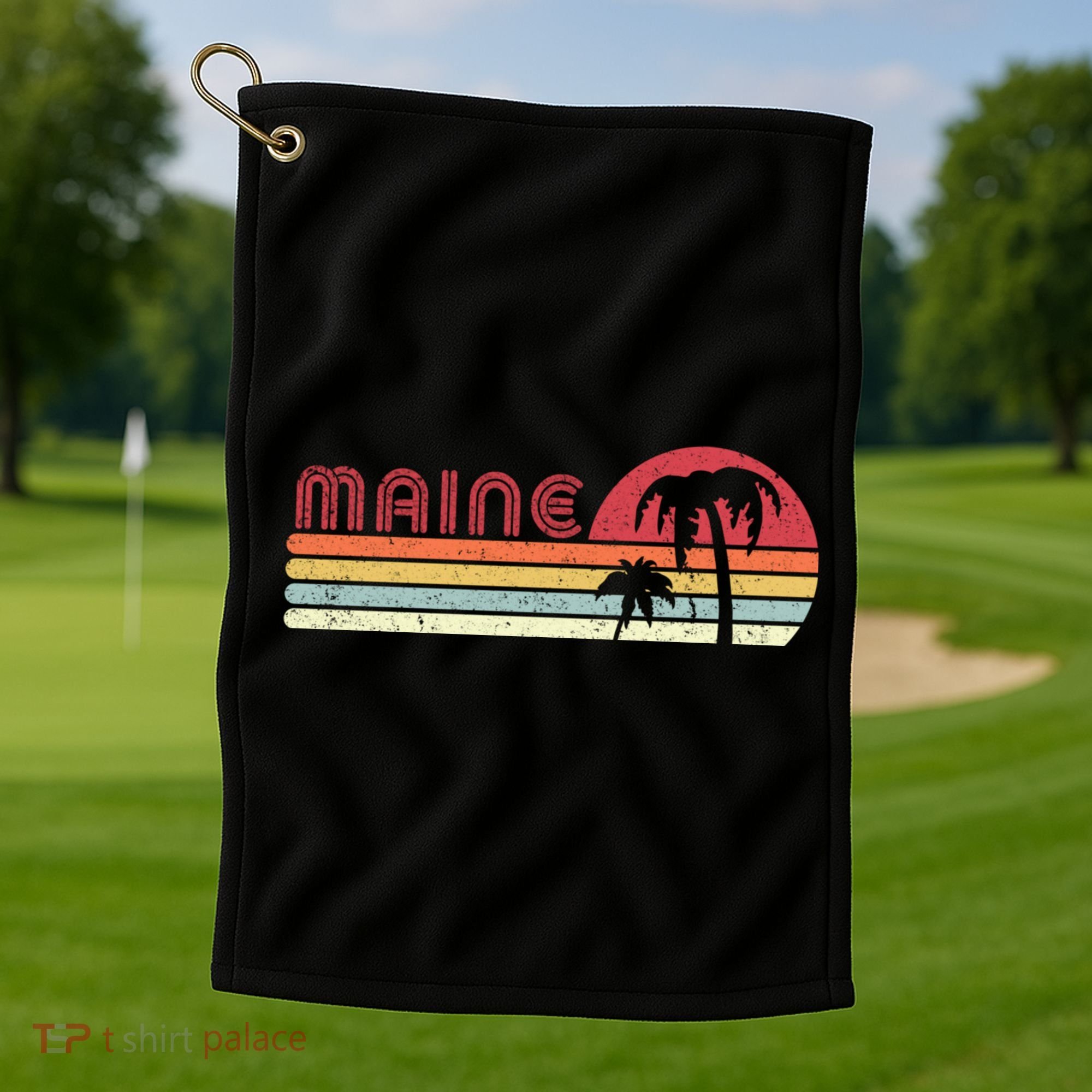 Maine Shirt. Retro Style ME, USA Golf Towel