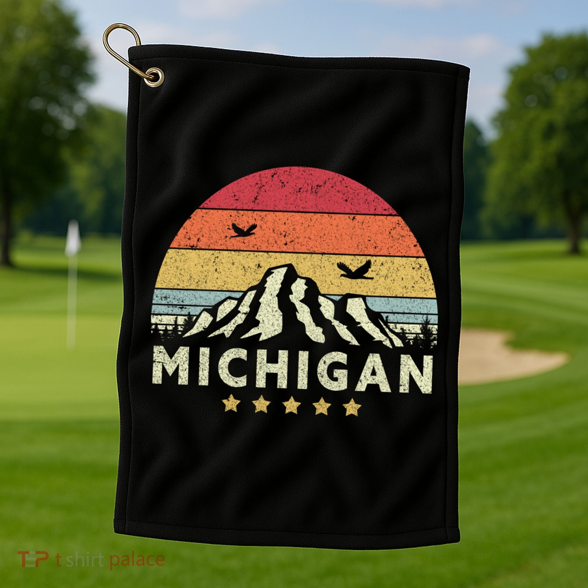 Michigan Shirt. Retro Style MI, USA Golf Towel