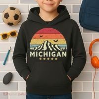 Michigan Shirt. Retro Style MI, USA Kids Hoodie thumb 2