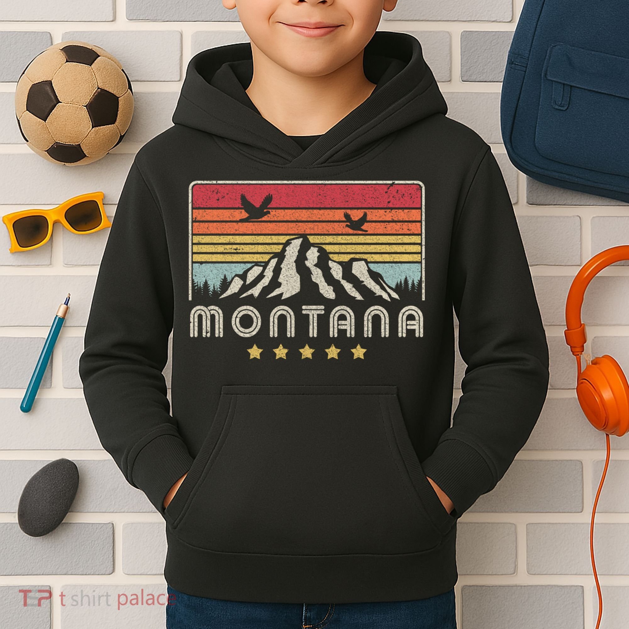 Montana Shirt. Retro Style MT, USA Kids Hoodie