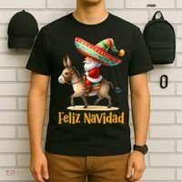 Mexican Santa Riding Donkey Christmas Navidad Mexicana T-Shirt thumb 6