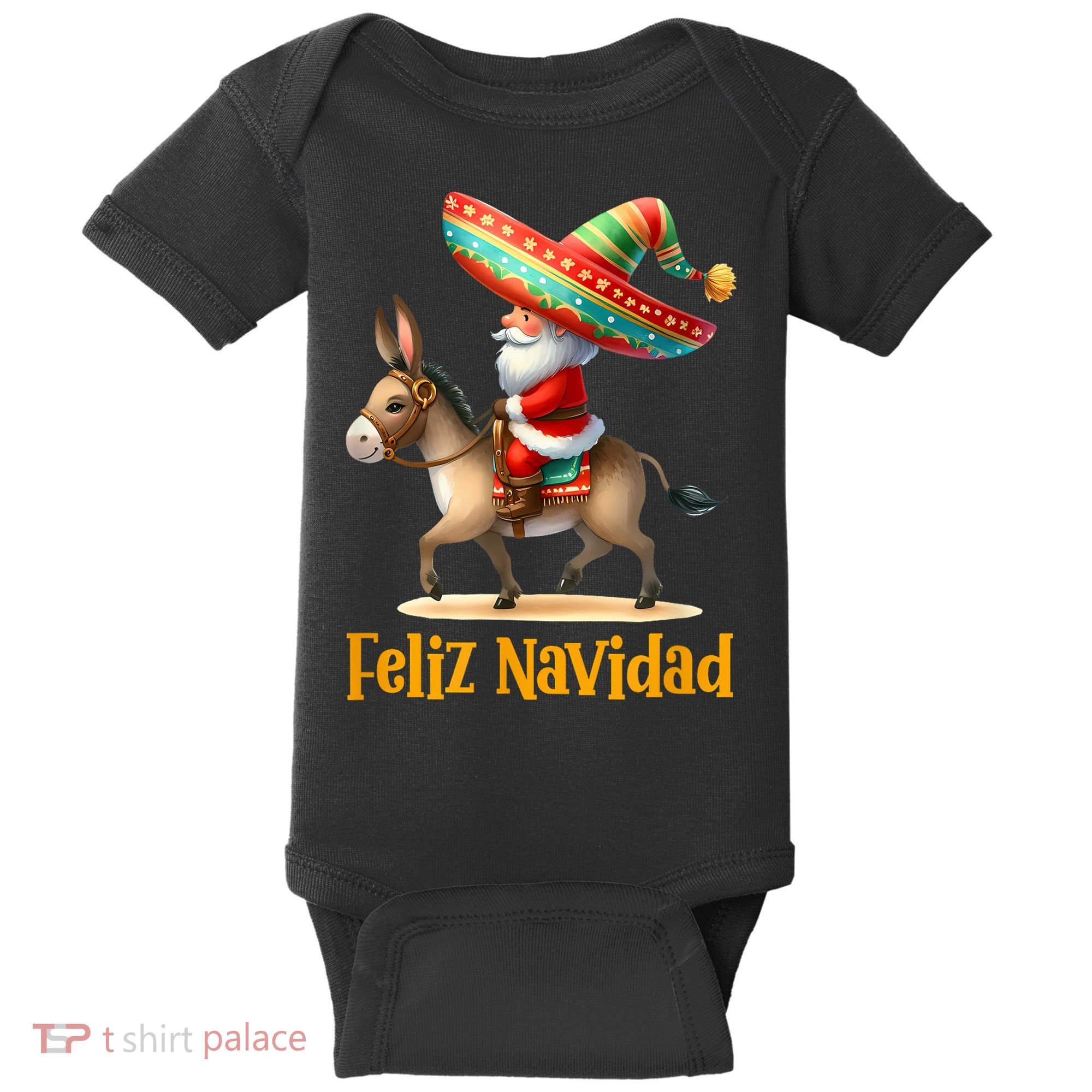 Mexican Santa Riding Donkey Christmas Navidad Mexicana Baby Bodysuit
