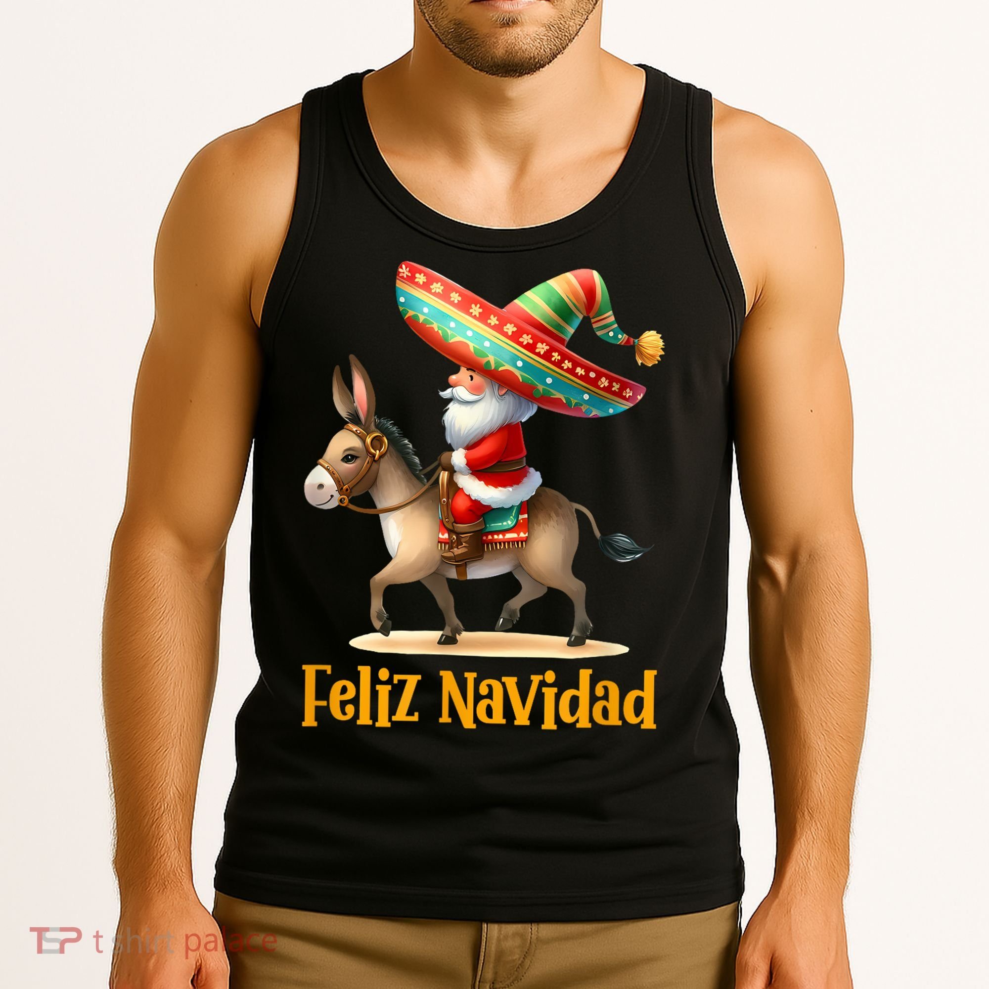 Mexican Santa Riding Donkey Christmas Navidad Mexicana Tank Top