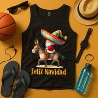 Mexican Santa Riding Donkey Christmas Navidad Mexicana Tank Top thumb 4