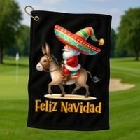 Mexican Santa Riding Donkey Christmas Navidad Mexicana Golf Towel thumb 1