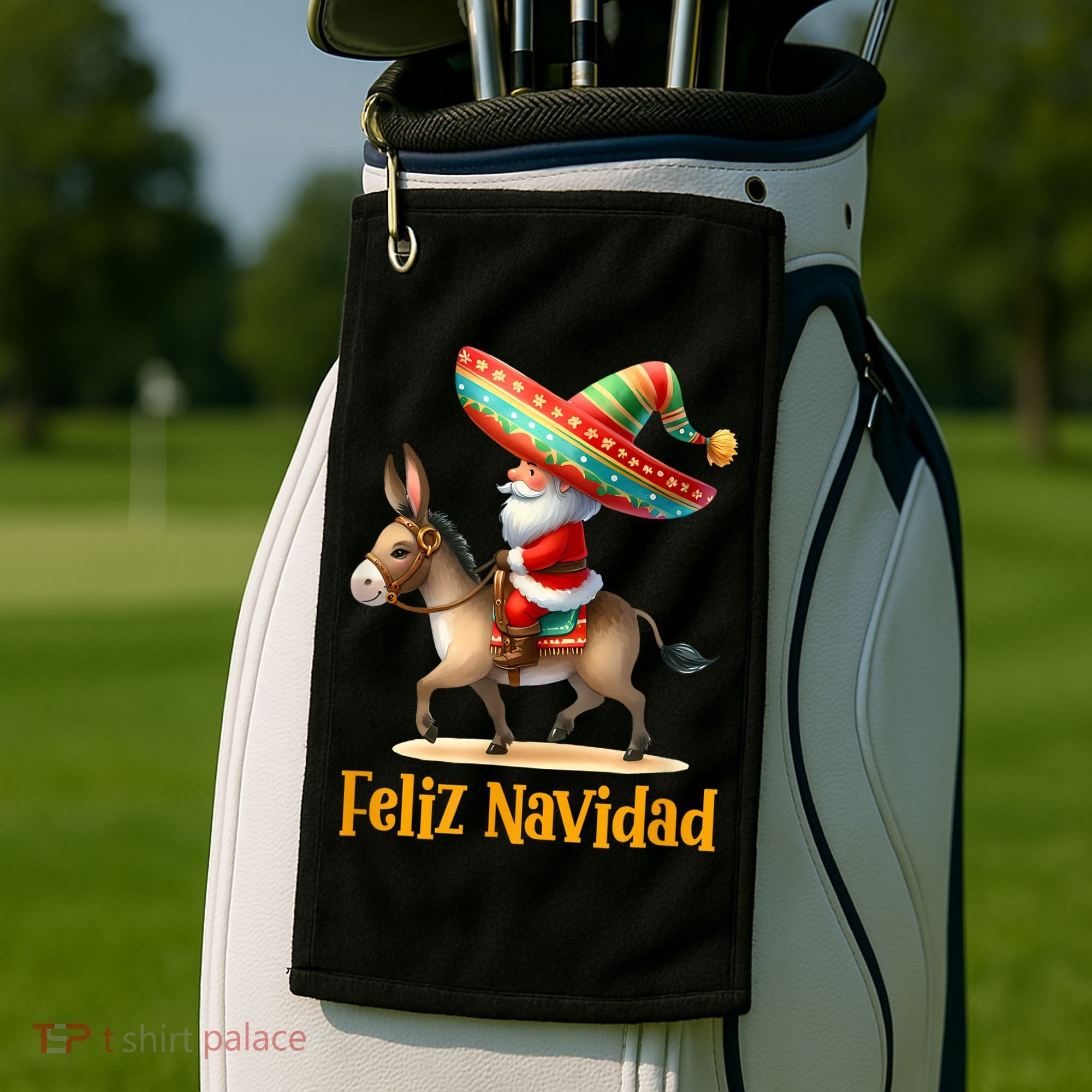 Mexican Santa Riding Donkey Christmas Navidad Mexicana Golf Towel