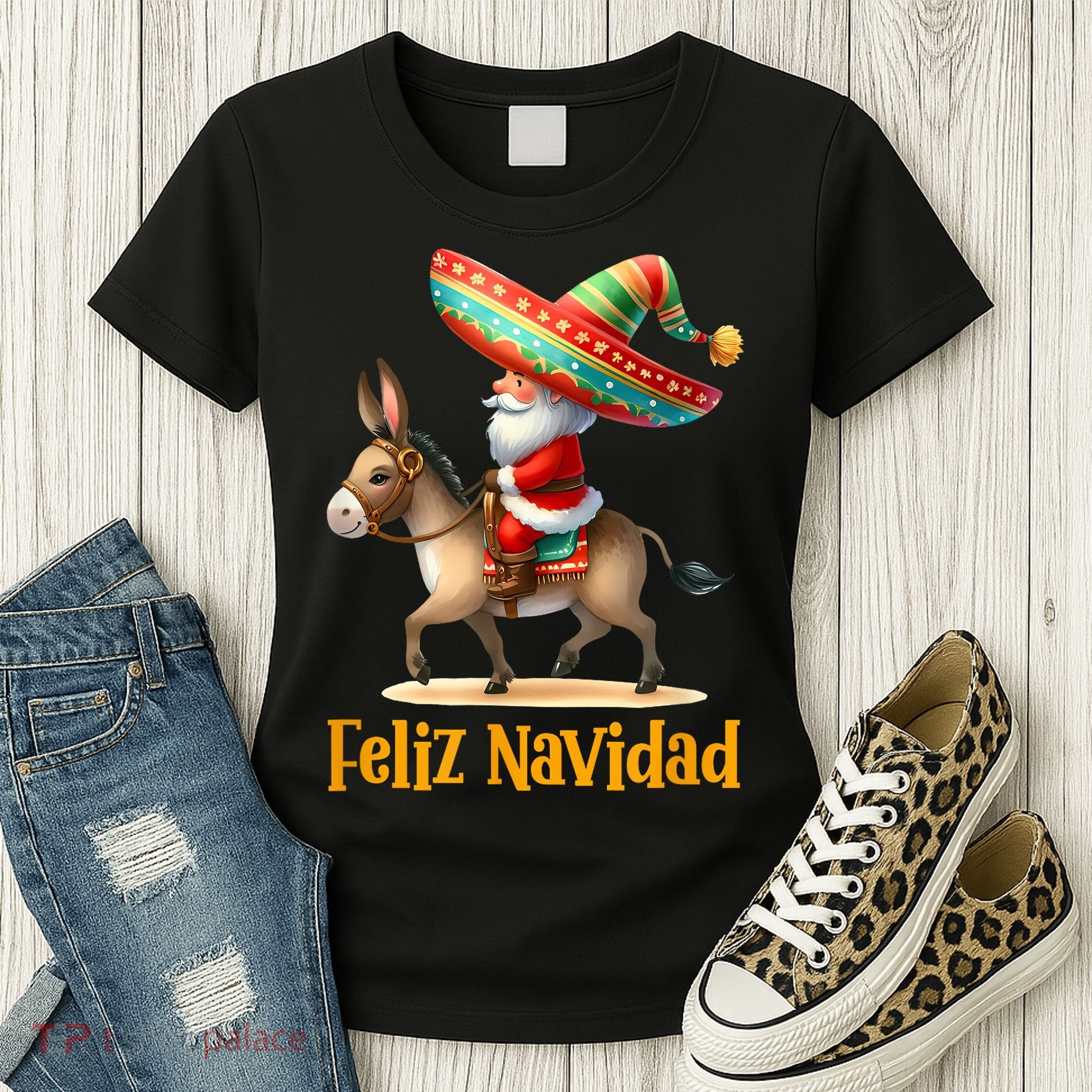 Mexican Santa Riding Donkey Christmas Navidad Mexicana Women's T-Shirt