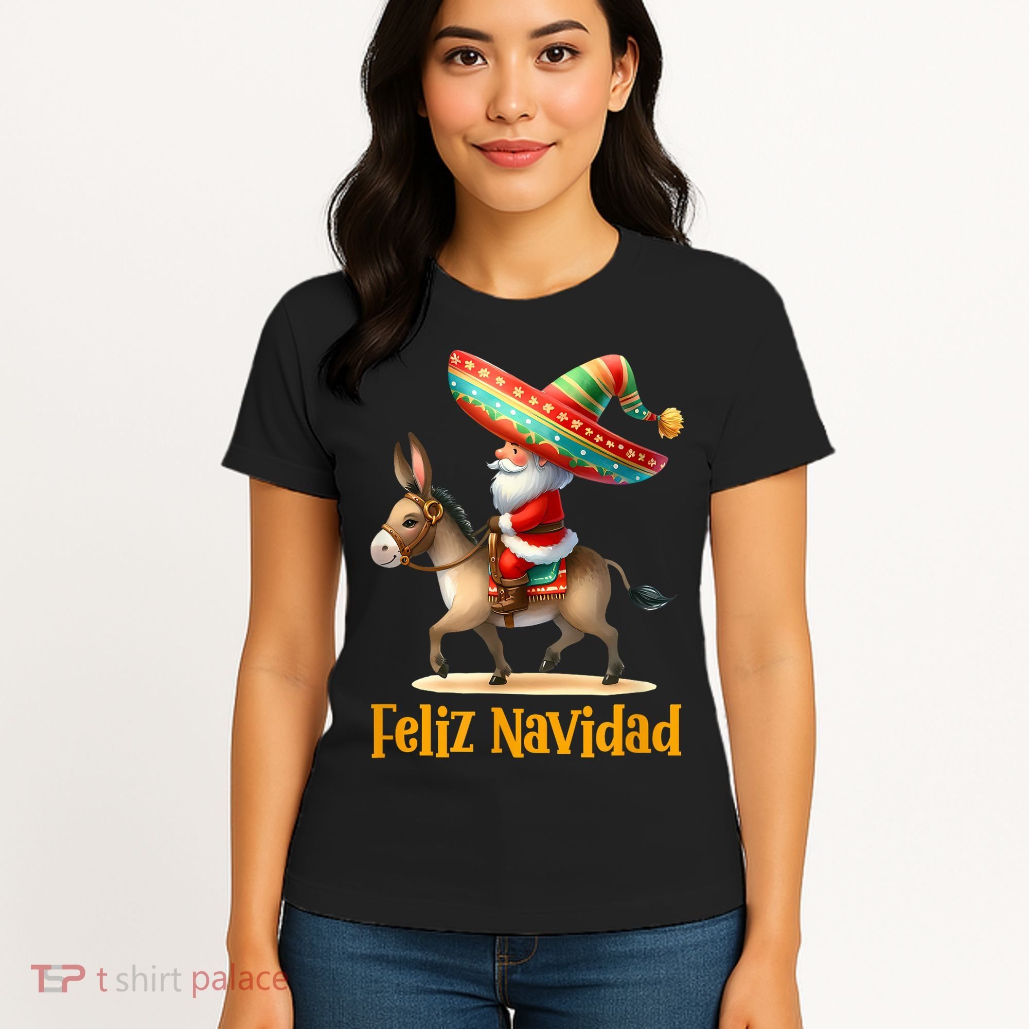 Mexican Santa Riding Donkey Christmas Navidad Mexicana Women's T-Shirt