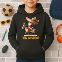 Mexican Santa Riding Donkey Christmas Navidad Mexicana Kids Hoodie thumb 2