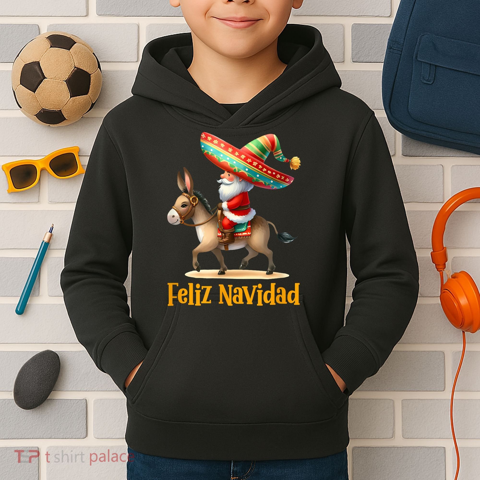 Mexican Santa Riding Donkey Christmas Navidad Mexicana Kids Hoodie